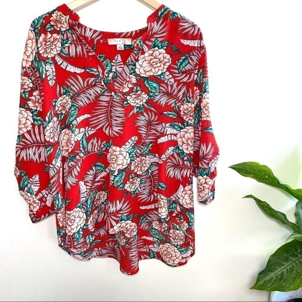 ‎Misia Curvy red floral 3/4 sleeve blouse size 2x